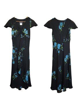 Vintage Jolibel Petite Babydoll Dress Blue Floral Size 6 Dark Romantic
